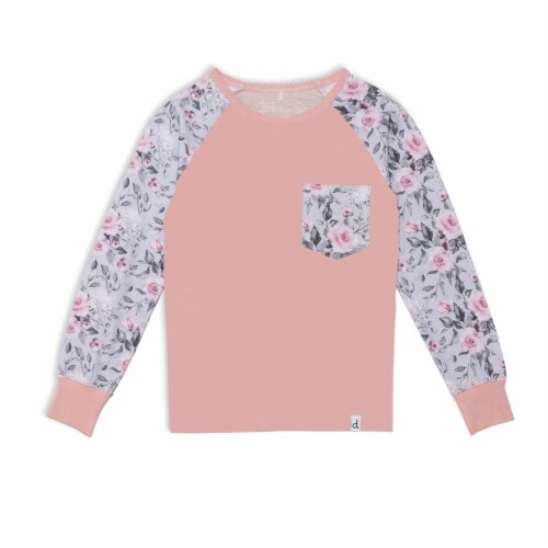 Organic Cotton Two Piece Printed Pajama Set Grey With Roses Perspective: back