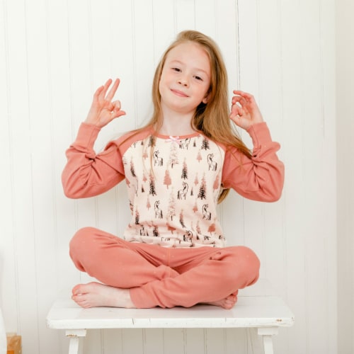 Organic Cotton Two Piece Printed Pajama Set With Unicorns And Trees Perspective: back