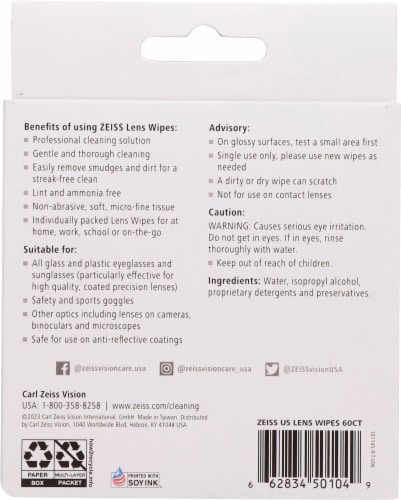 Zeiss Pre Moistened Lens Wipes Perspective: back