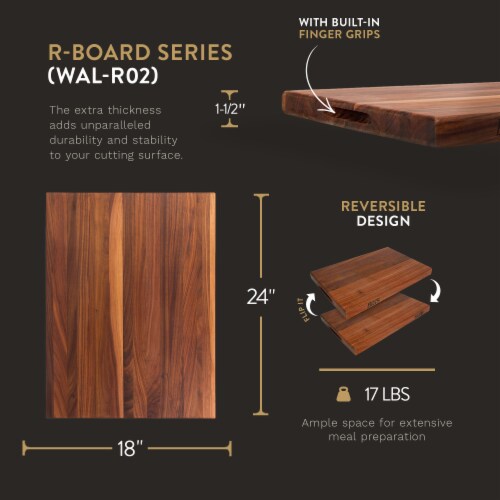John Boos Walnut Wood Edge Grain Reversible Cutting Board, 24 x 18 x 1.5 Inches Perspective: back