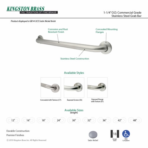 Kingston Brass GB1412ES 12  Stainless Steel Grab Bar, Brushed Nickel Perspective: back
