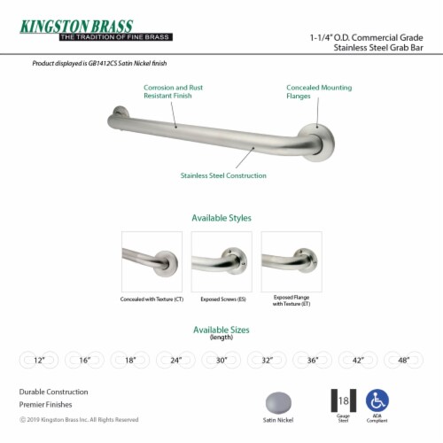 Kingston Brass GB1418CT 18  Stainless Steel Grab Bar, Brushed Nickel Perspective: back
