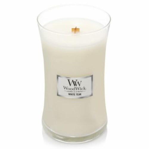 Woodwick® White Teak 21.5 Oz.ֲ Large Hourglass Candle Perspective: back