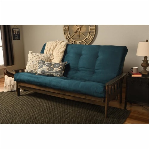 Kodiak Furniture Tucson Queen Futon with Fabric Mattress in Blue/Walnut