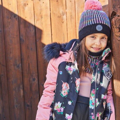 Printed Unicorns Two Piece Snowsuit Coral And Black Perspective: back