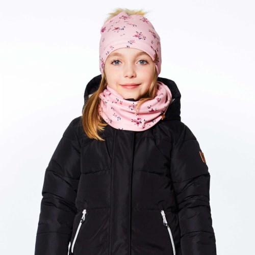 Jersey Necktube With Printed Flowers Peach Pink And Black Perspective: back