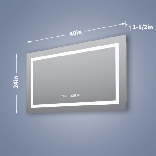 ExBrite 40  W x 24  H Bathroom Led Light Mirror Anti Fog with Digital Clock Lighted Vanity Perspective: back