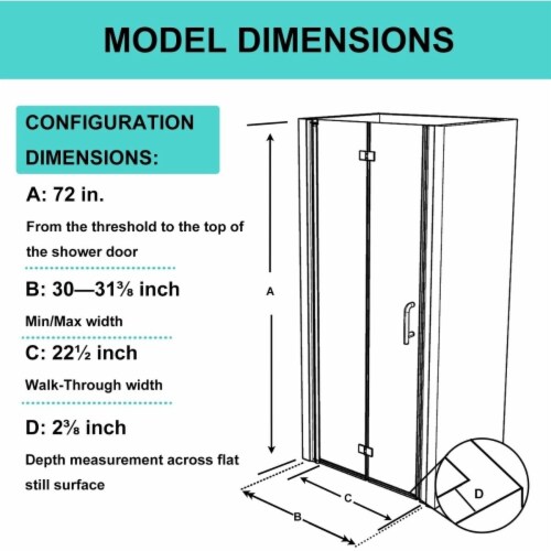 Adapt 30-31 1/2 W x 72 H Folding Shower Door Nickel Semi-Frameless Hinged Shower Door With Perspective: back