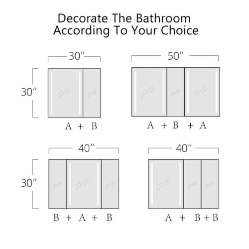 ExBrite 40  W x 30  H LED Bathroom Medicine Cabinet Surface Mount Double Door Lighted Perspective: back