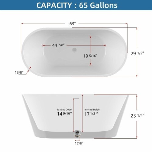ExBrite 63  Acrylic Free Standing Tub Classic Oval Shape Soaking Tub, Adjustable Freestanding Perspective: back