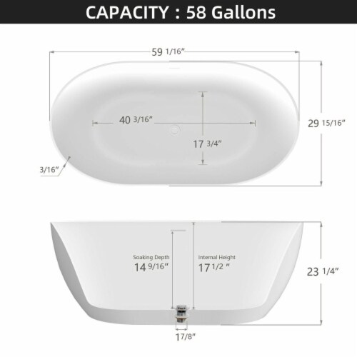 Exbrite 59 X29 Acrylic Bathtub Free Standing Tub Oval Shape Soaking Tub