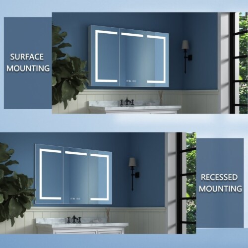 ExBrite 48  W x 32  H LED Lighted Bathroom Medicine Cabinet with Mirror Recessed or Surface Perspective: back