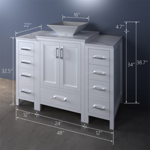 ExBrite 48“ Modern Wood Bathroom Vanity with Sink White Perspective: back