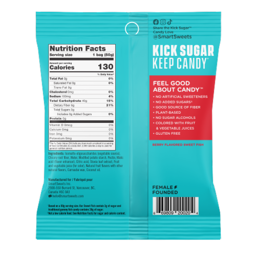Smart Sweets® Sweet Fish® Berry Plant Based Candy Bag Perspective: back