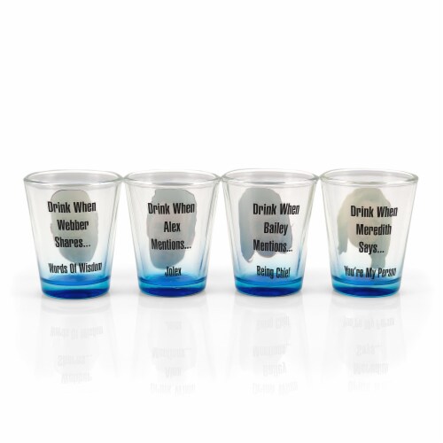 Greys Anatomy Drinking Game | Set Of 4 Character Shot Glasses | 2 Ounces Each Perspective: back