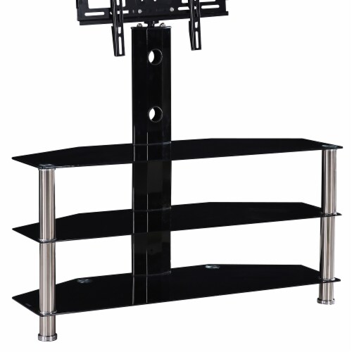 Better Home Products Ella Swivel Mount Black Glass TV Stand for up