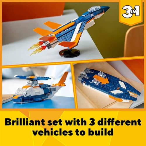 LEGO Creator 3 in 1 Supersonic Jet Plane Toy Set, Transforms from Plane to  Helicopter to Speed Boat Toy, Buildable Vehicle Models for Kids, Boys and