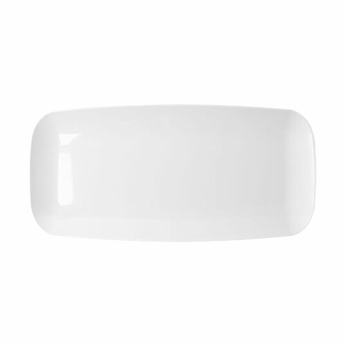 10.6  x 5  Solid White Flat Raised Edge Rectangular Disposable Plastic Plates (120 Plates) Perspective: back