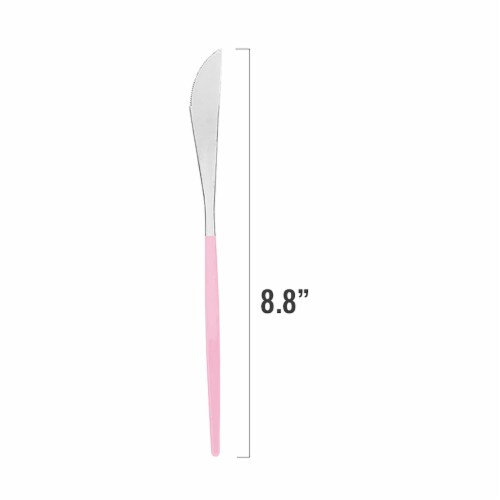 240 Knives - Silver with Pink Handle Moderno Disposable Plastic Dinner Knives Perspective: back