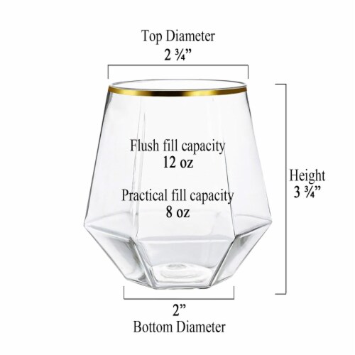 Clear with Gold Rim Hexagonal Stemless Plastic Wine Goblets - 12 Ounce ...