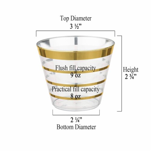 Clear with Gold Stripes Round Disposable Plastic Party Cups - 9 Ounce ...