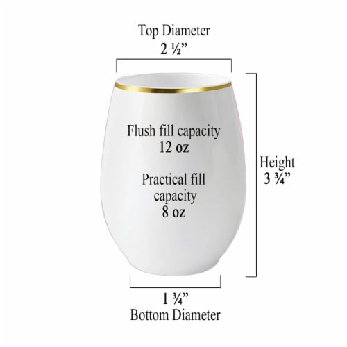 12 oz. White with Gold Elegant Stemless Plastic Wine Glasses (64 Glasses) Perspective: back