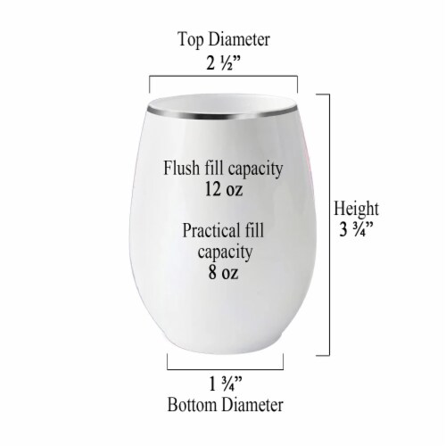 12 oz. White with Silver Elegant Stemless Plastic Wine Glasses (64 Glasses) Perspective: back