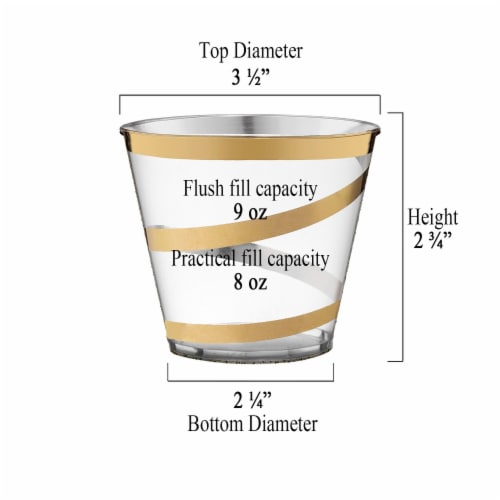 9 oz. Clear with Gold Swirl Round Disposable Plastic Party Cups (240 Cups) Perspective: back