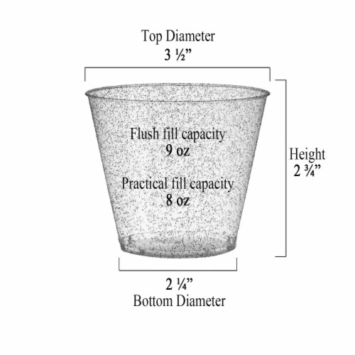 9 oz. Clear with Silver Glitter Round Disposable Plastic Party Cups (240 Cups) Perspective: back