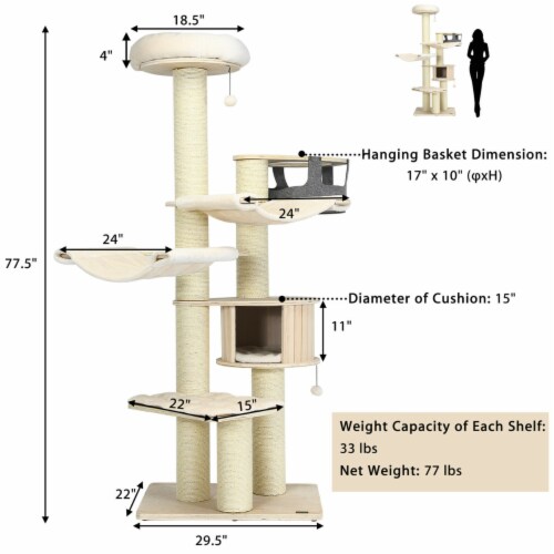 77.5'' Cat Tree Condo Multi-Level Kitten Activity Tower w/ Sisal Posts Perspective: back