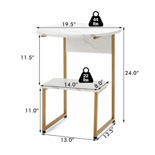 2-Tier Side Table Nightstand End Table Coffee Table w/ G-Shaped Steel Frame Perspective: back