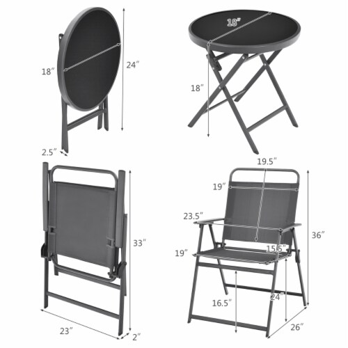 3PCS Folding Patio Bistro Set Outdoor Furniture Set w/ Steel Frame Perspective: back