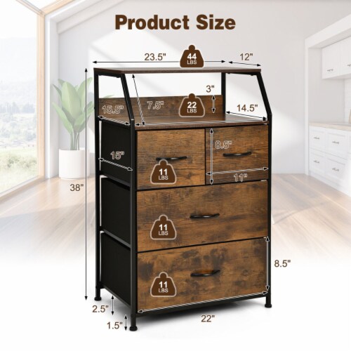 4 Drawer Dresser Tall Wide Storage Organizer Unit w/ Wooden Top