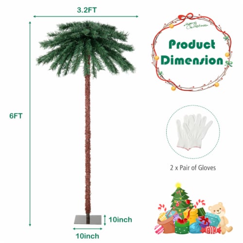 6FT Artificial Palm Christmas Tree PreLit Decor Tree w/ PVC Branch