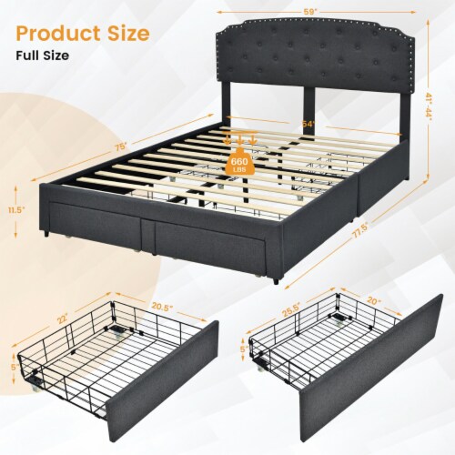 Full Platform Bed Frame with 4 Storage Drawers Adjustable