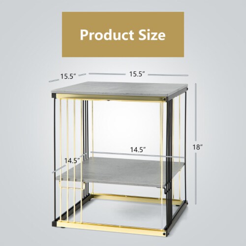 2PCS 2-tier Side End Coffee Table Square Nightstand for Living Room Bedroom Perspective: back