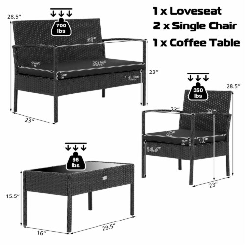 4PCS Rattan Patio Conversation Set Outdoor Wicker Furniture Set w