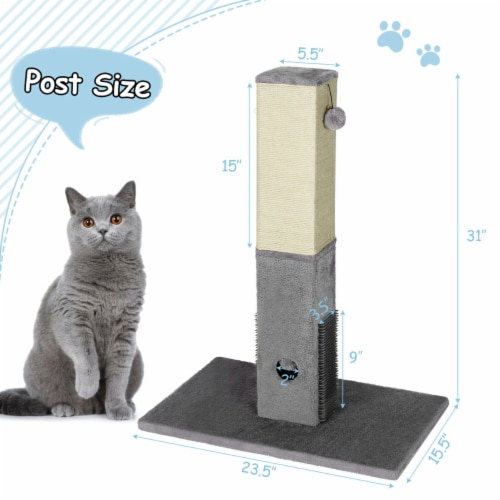 Gymax 31'' Tall Cat Scratching Post Claw Scratcher w/ Sisal Rope & 2 plush Ball Perspective: back