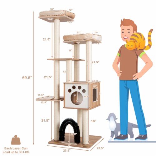 Gymax Cat Tree Cat Tower Cat Condo w/Platform Scratching Posts for Indoor Cats Beige Perspective: back