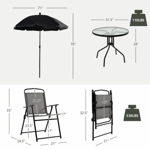 6PCS Patio Garden Dining Set w Round Table 4 Folding Chairs