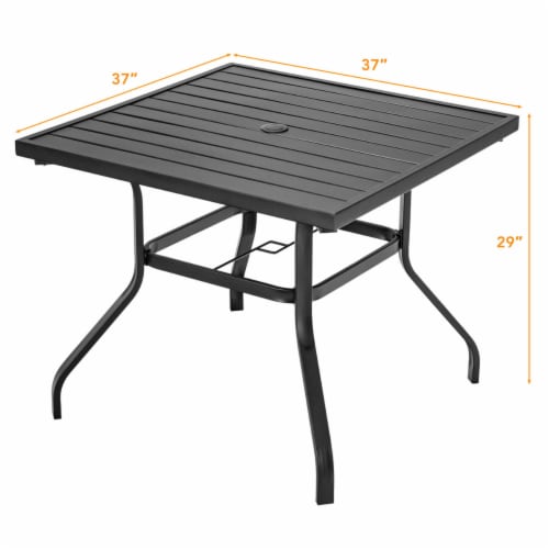 Square Patio Dining Table Metal 4Person Outdoor Table w/ Umbrella Hole