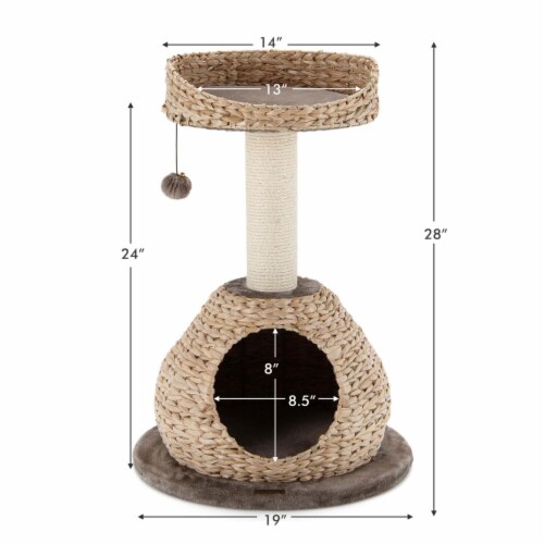 Gymax 28'' Hand-Made Cat Tree Tower Natural Bowl Shaped w/Perch Perspective: back