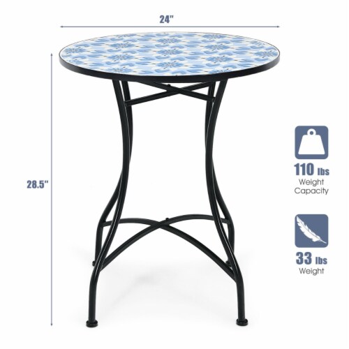 Mosaic Patio Round Bistro Table Outdoor Dining Table Garden Plant Stand Perspective: back