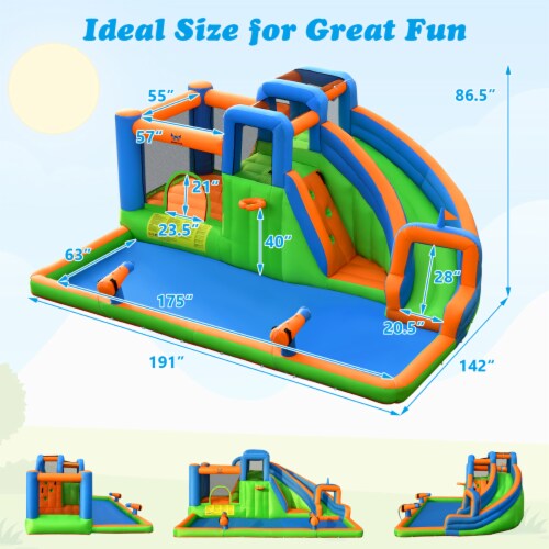 Gymax Inflatable Water Slide Giant Bounce Castle w/ Dual Climbing Walls & 735W Blower Perspective: back