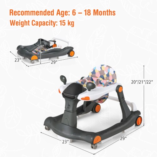 2-in-1 Baby Walker Foldable Activity Push Walker w/ Adjustable Height Perspective: back