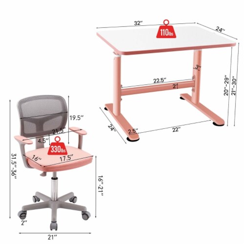 Height Adjustable Kids Study Desk and Chair Set