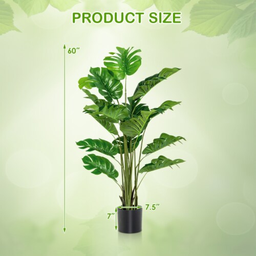 2-Pack 5 ft Artificial Tree Potted Fake Faux Monstera Deliciosa Plant Home Office Perspective: back