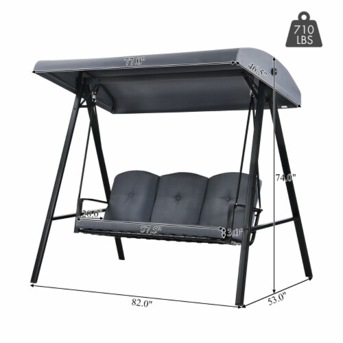 3-Person Patio Porch Swing Cushioned Outdoor Swing Chair w/ Adjustable Canopy Perspective: back