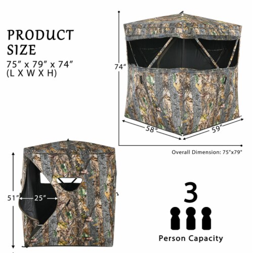 Gymax 3 Person Portable Hunting Blind Surround View Pop-Up Tent w/ Slide Mesh Window Perspective: back