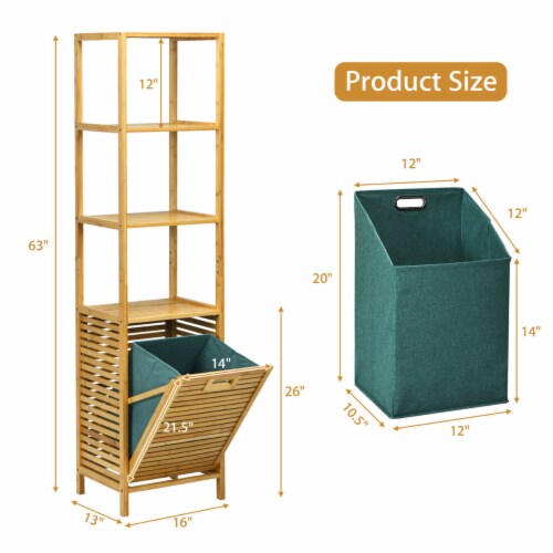 Bathroom Tiltout Laundry Hamper Bamboo Tower Hamper w/3Tier Shelves